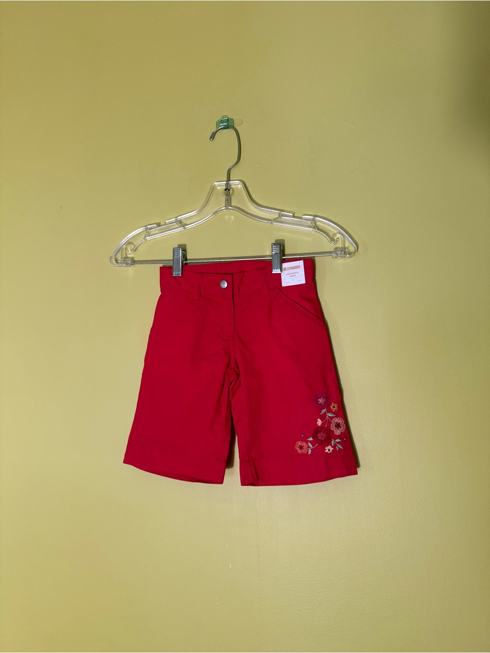 Y2K Gymboree red embroidered floral wideleg capris